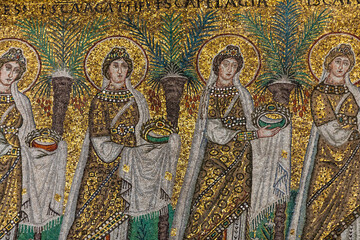  Mosaics on the side wall in Basilica of St Apollinare Nuovo in Ravenna, Italy