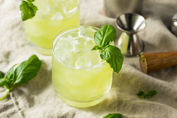 Homemade Alcoholic Gin Basil Smash