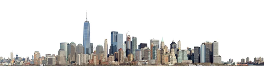 Peel and stick wall murals Manhattan High resolution panoramic view of Lower Manhattan from the Ellis Island - isolated on white. Clipping path included.