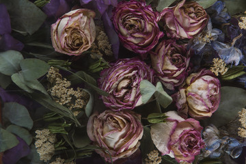 Obraz premium planar composition of dried roses white and pink