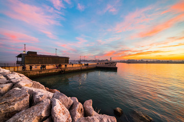Winter sunset at Rimini Port.