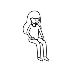 young woman cartoon character sitting on white background thick line