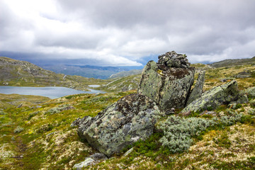 blac clouds over Sognefjellet mountain road in Norway