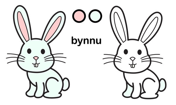 rabbit coloring book, cute cartoon character, for children's creativity, print.