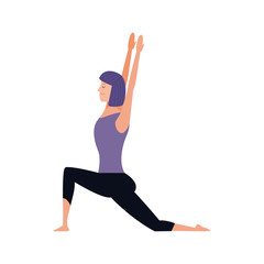 cartoon woman doing yoga warrior pose icon