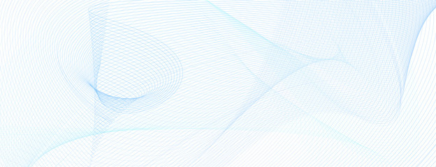 Technology background with light blue wavy lines. Line art grid pattern. Abstract vector guilloche design. Colored watermark. Dynamic subtle curves. Template for banner, voucher, flyer, cheque. EPS10 - obrazy, fototapety, plakaty