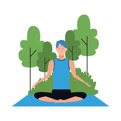 Obraz na płótnie Canvas cartoon man doing yoga lotus pose at outdoors