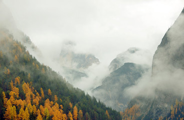 Alpine autumn landscape in the Dolomites, Italy, Europe