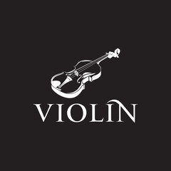 Classic Music Logo Vintage Silhouette Violin Vector in Black and White 