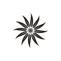 Black Feather Vector arranged in flat style. The fur coat forms a flower / mandala. - Vector