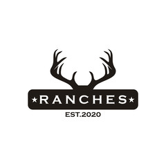 Deer Antler Horns Logo Vector Design Retro Ranch Illustration Template