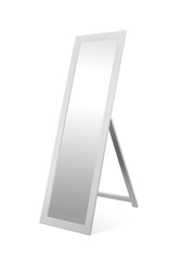Wooden white rectangular large stand mirror isolated on white background