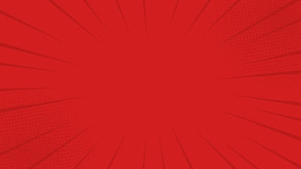 Comics rays red background with halftones. Vector illustration in retro pop art style for comics book, poster, advertising design