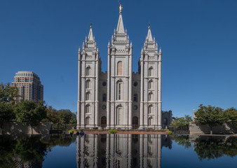 Fototapeta na wymiar The Salt Lake Temple is a temple of The Church of Jesus Christ of Latter-day Saints (LDS Church) on Temple Square in Salt Lake City, Utah, United States