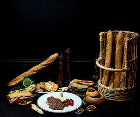 meat steak with bread sandwiches
