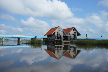 Obraz premium House in the middle of the lake, Thale Noi Wildlife Reserve, Pattalung, Thailand