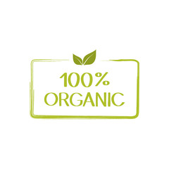 100 percent organic label. Vegetarian natural, organic, fresh, food sticker. Vector graphic design