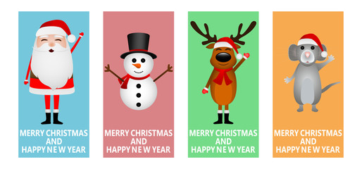 Santa Claus, Christmas reindeer with a snowman and a mouse