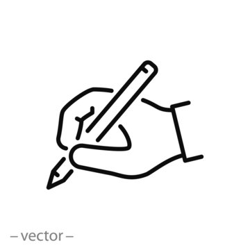 Hand Holding Pen Icon, Handwriting, Writing Signature, Thin Line Web Symbol - Editable Stroke Vector Illustration Eps10