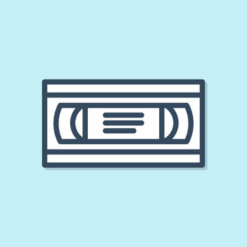 recommend clip art: Blue line VHS video cassette tape icon isolated on blue background. Vector Illustration