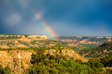 Rainbow and stormy skies over Palo Duro Canyon