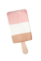 three-layer ice cream on a stick on a white background