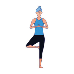 cartoon woman doing yoga pose icon, colorful design