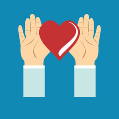 Obraz premium Vector hand human with heart donation blood