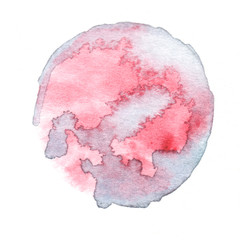 close up of a pink and grey watercolor stain on a white background