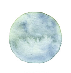 close up of a blue, grey and green watercolor stain on a white background