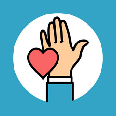 Obraz premium Vector hand human with heart donation blood