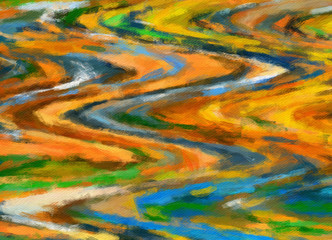 Abstract painting graphic fractal art. Creative template for decor backgrounds of covers, web banners, invitations or cards. Surreal bright print in digital oil and acrylic mixed impressionism style.