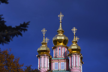 Architecture of Trinity Sergius Lavra, Sergiyev Posad, Russia. Color photo.	