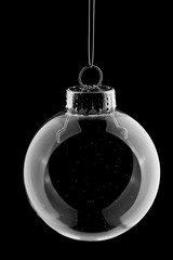 Clear Decorative Christmas Bulb and Black Background