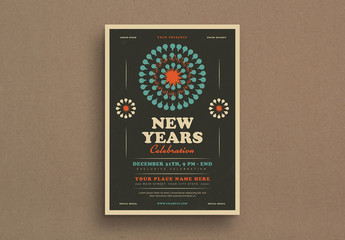 New Year's Event Flyer Layout with Fireworks
