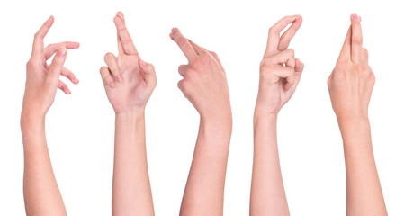 Set of people showing different gestures on white
