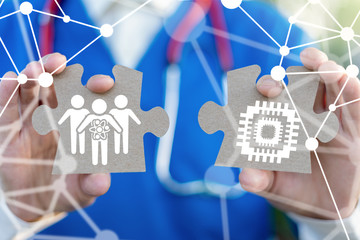 Human Microchip Communication Modern Medicine Science Concept. Microchip Implant Integration Robot...