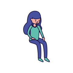 young woman cartoon character sitting on white background