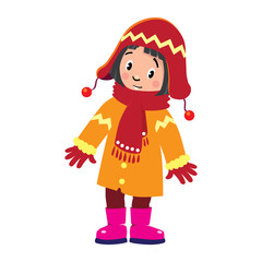 Funny little girl in winter clothes. Children