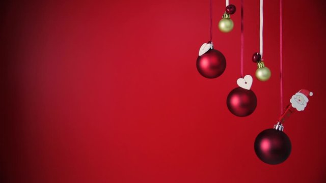 Christmas decorations on a red background. Holiday season concept	