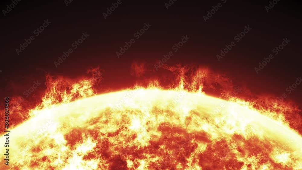 Wall mural close up of the sun burning brightly on a black background. seamlessly loopable computer generated a