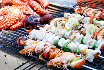 Fresh healthy seafood on grill.