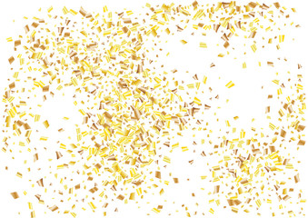Festive golden rectangle confetti background. Abstract frame confetti texture for holiday, postcard, poster, website, carnivals, birthday and children's parties. Cover confetti mock-up. Wedding card
