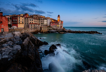 Naklejka premium Dusk in sea village of Tellaro, Lerici, La Spezia gulf, Liguria, Italy
