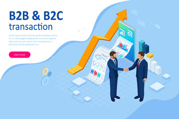 Isometric Business to Business Marketing, B2B Solution, business marketing concept. Online business, Partnership and Agreement