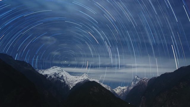 Night starry sky. The Himalayas on the way to the Annapurna base camp