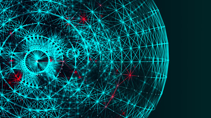 Futuristic sphere of multiple points and lines. Abstract wormhole. Illustration in space style. 3D rendering.