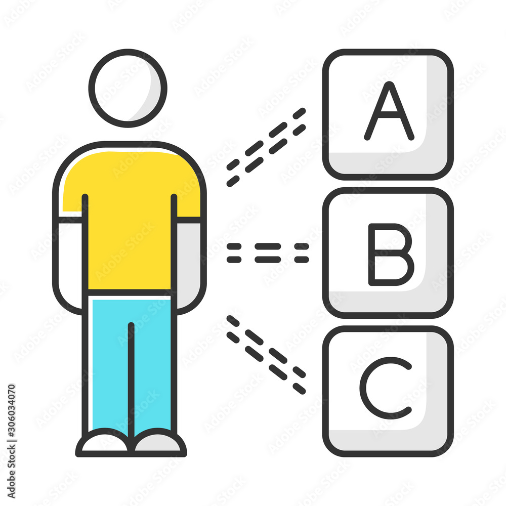Aufkleber personal survey color icon. multiple choices. select option. question and answer. psychological test