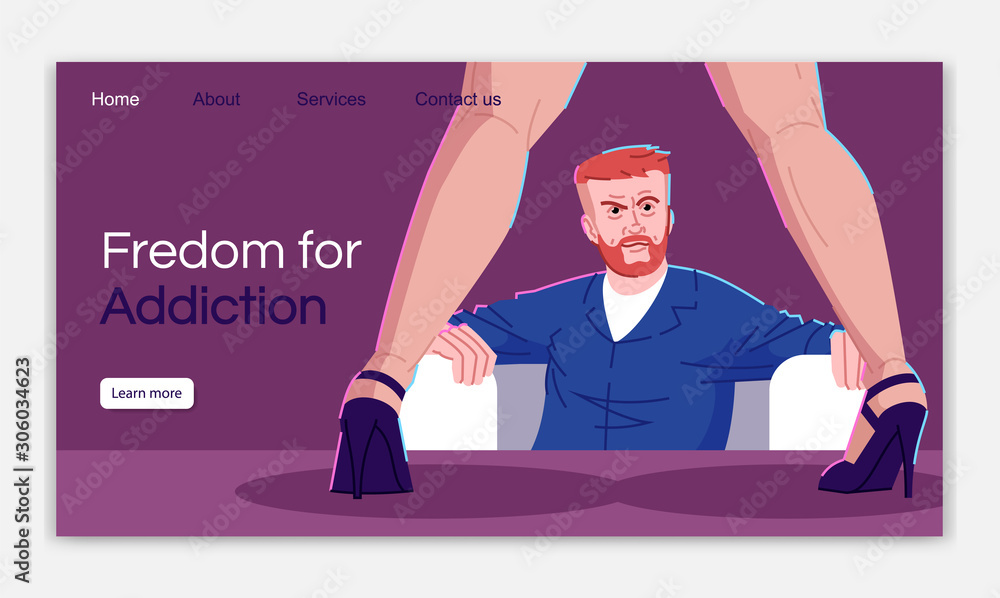 Poster freedom from addiction landing page vector template. sex obsession website interface idea with flat 