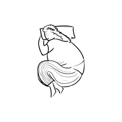 fat girl sleeping on a pillow. eps10 vector illustration. hand drawing